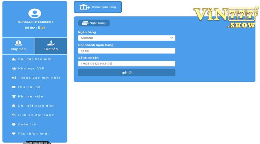 Liên kết tài khoản ngân hàng cá nhân khi rút tiền Vin777